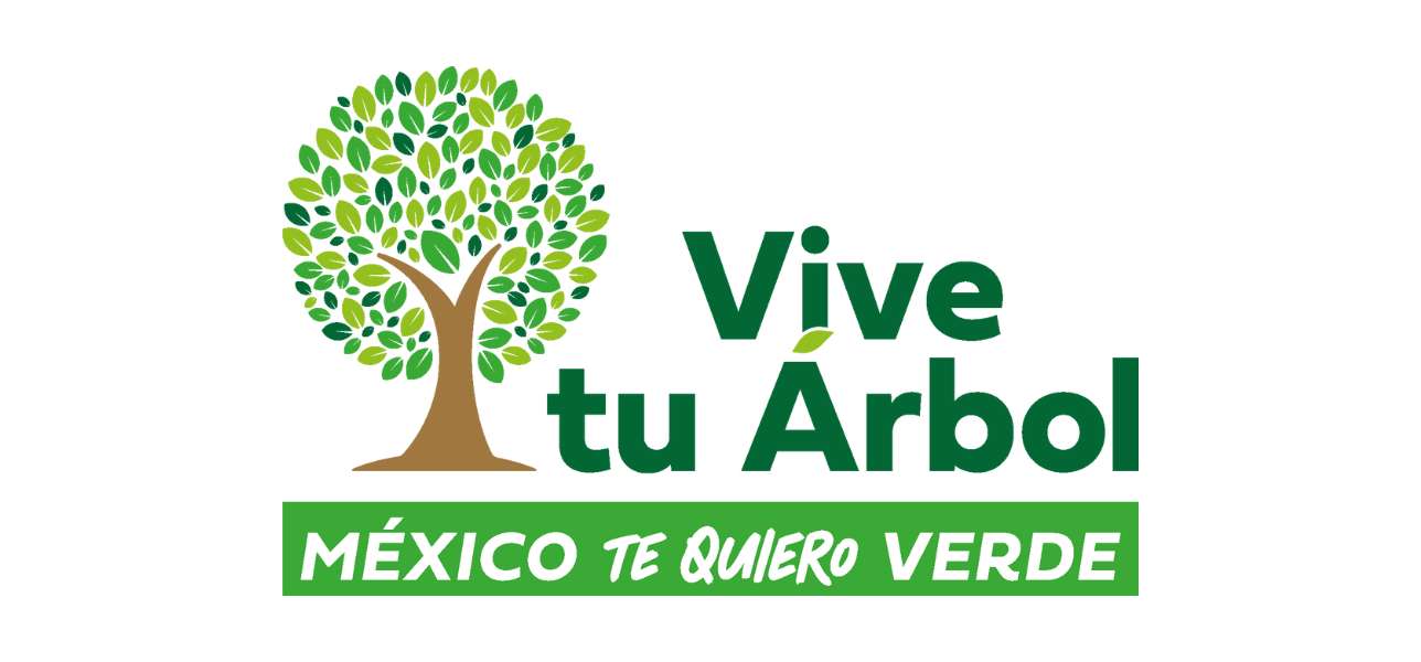 Logotipo de Vive tu Árbol con un árbol de hojas verdes y el eslogan México te quiero verde.